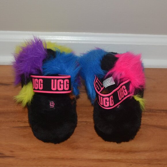 UGG Fluff Yeah Party Spots Slide Black Colorful Platform Size 8 Slippers - Picture 4 of 8